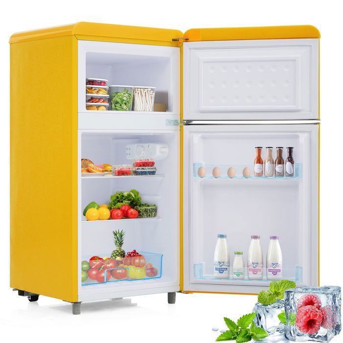 ELVORIN réfrigérateur rétro 72 L 46 x 45 x 91 cm double porte compartiment congélateur 21 L Jaune