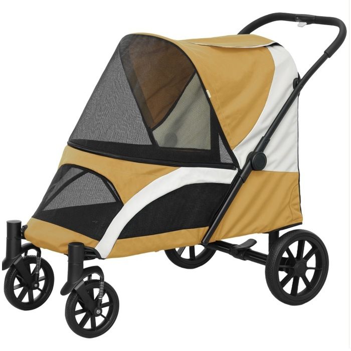 SENVIRO poussette pour chien pliable 4 roues grands chiens jusqu a 30 kg 2 laisses de securite marron SENVIRO poussette pour chien pliable 4 roues grands chiens jusqu a 30 kg 2 laisses de securite marron