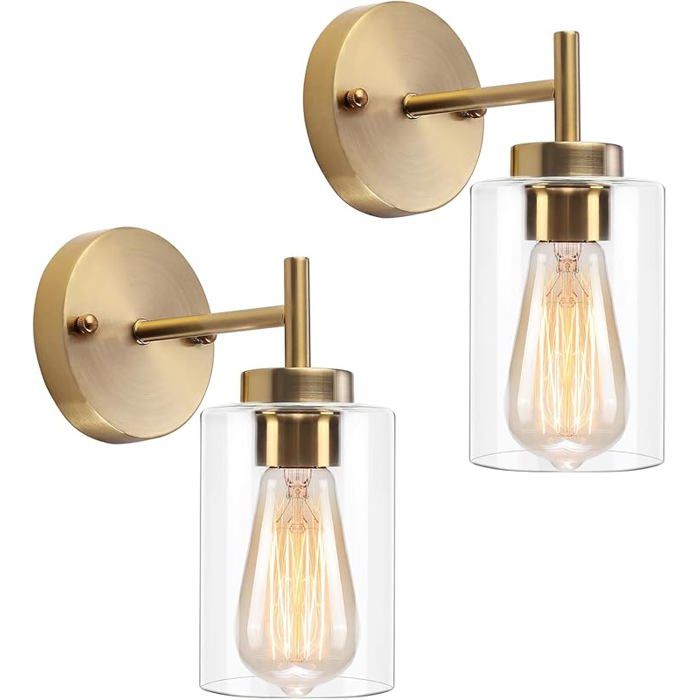 Lot de 2 appliques murales dorées pour salle de bain Applique murale industrielle Vintage E27 Pour chambre à Doré