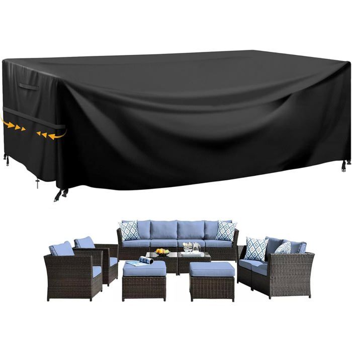 Housse Meubles Jardin 250x160x80 cm Oxford 600D Imperméable Anti-UV Protection Table Salon Rotin Terrasse Résistante