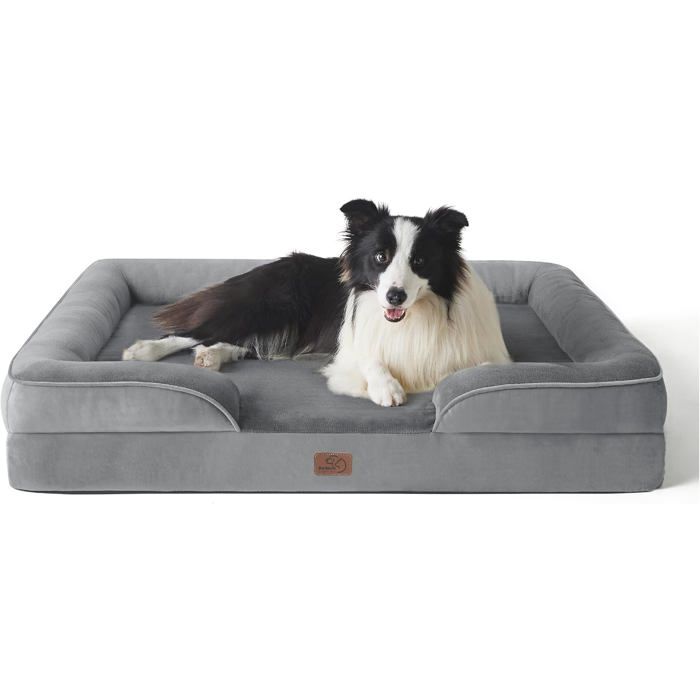 Panier Chien Orthopédique Grande Taille Canapé Déhoussable Lavable Mémoire Forme Flanelle 89x63x16.5 cm Base Antidérapante