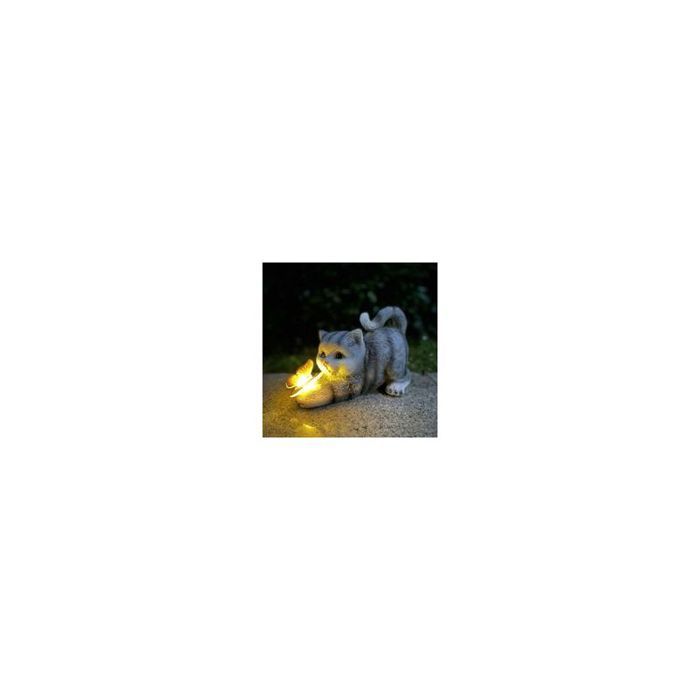 Figurine de chat décorative pour jardin Layout Chat mignon Papillon Ornements en résine Lampes solaires