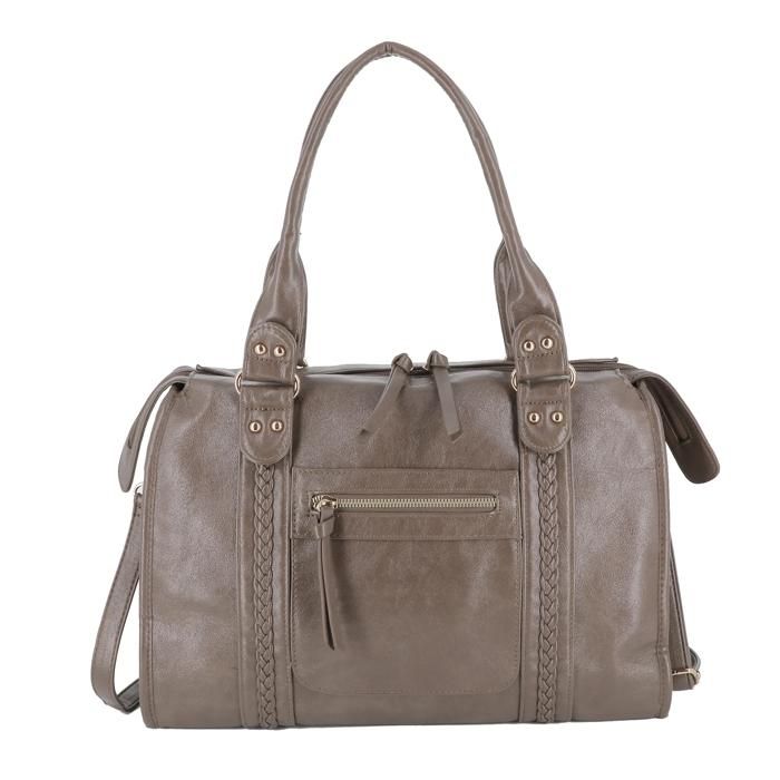 Grand Sac Bowling Femme Cours Similicuir Taupe