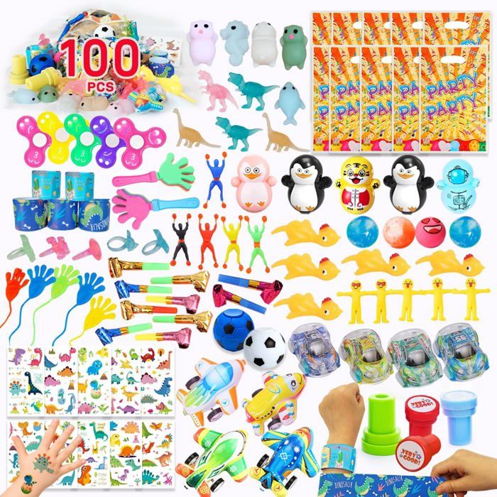 100 Pièces Cadeau Anniversaire Enfant Invité Petit Remplissage Piñata (Garçon & Fille) Assortiment Gadgets dès 3 ans