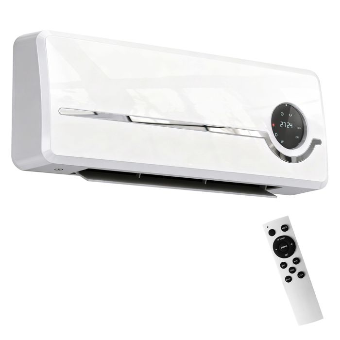 Radiateur soufflant mural céramique - Chauffage dappoint avec télécommande minuterie et thermostat - Blanc 2000W