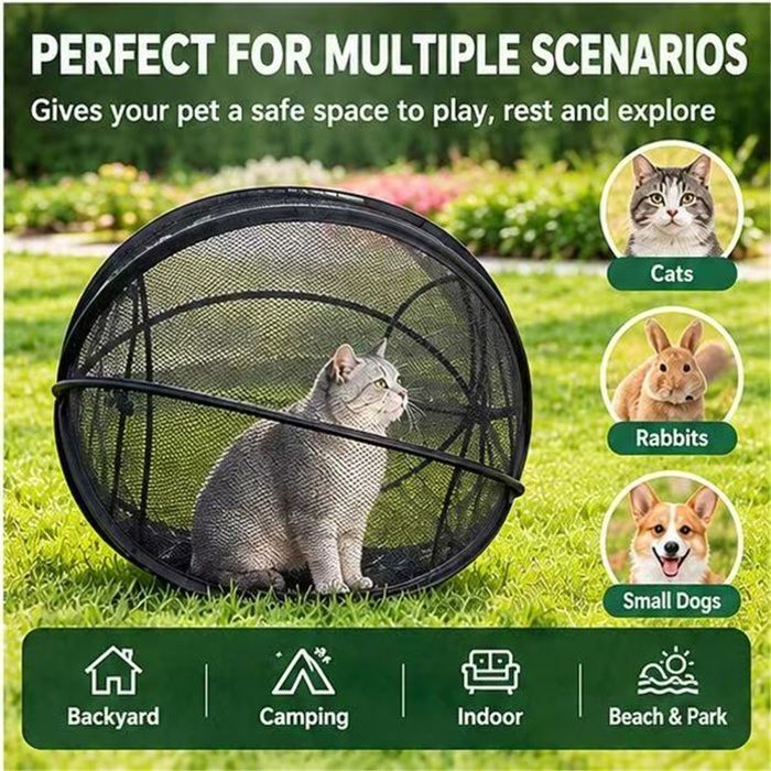 Enclos pour chat pop-up pliable parc pour animaux portable en maille haute densité anti-moustique pour chat petit chien et lapin Enclos pour chat pop-up pliable parc pour animaux portable en maille haute densité anti-moustique pour chat petit chien et lapin