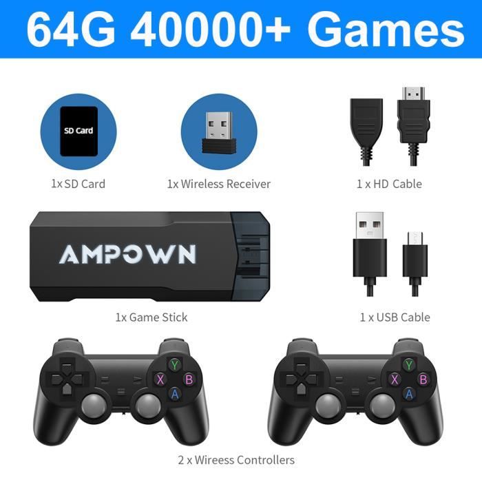 Console de Jeux rétro 4K HDMI avec Plus de 40 000 Jeux, 23 émulateurs, Installation Plug-and-Play, Deux manettes sans Fil 2,4 GHz, 64 Go