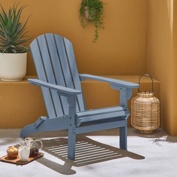 fauteuil de jardin en bois - adirondack salamanca bleu grisé - eucalyptus fsc, chaise de terrasse retro, siège de plage pliable
