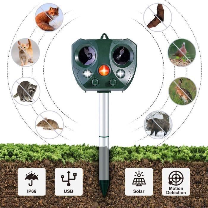 Répulsif ultrasonique solaire de Animal Oiseau Chat Chien,pour Repousser Animaux Nuisibles Protecteur de Jardin