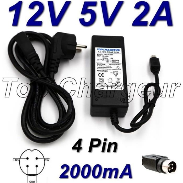Adaptateur Secteur 12V/5V 2A 6 Broches - Pour Boîtier Disque Dur ICY Box IB-3221StU-B - Chargeur