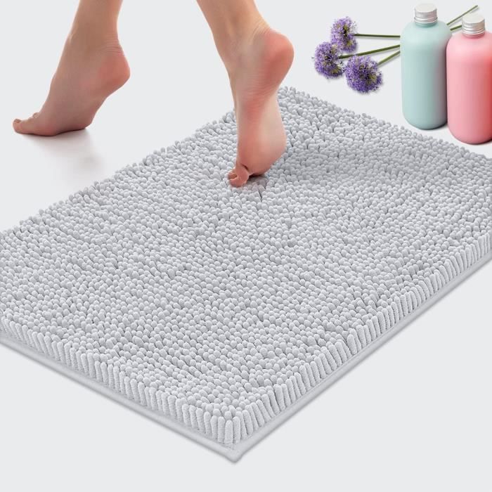 Reyox Tapis de Bain Microfibre de Chenille Absorbant, Tapis de Salle de Bain à Poils Longs Antidérapant Doux Orange 40 x 60 cm