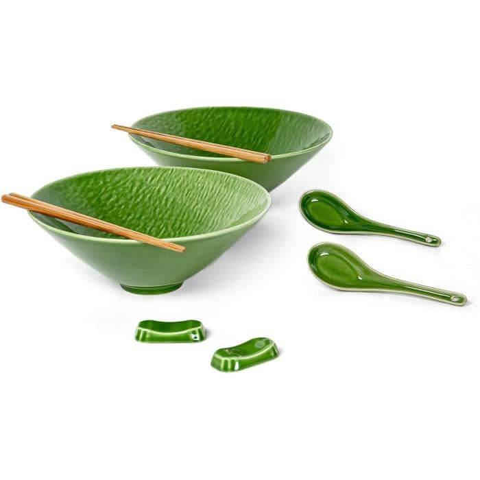 Bol à Ramen Japonais En Céramique - 1200 Ml - Avec Cuillère Et Baguettes - Pour Soupes, Salades, Céréales
