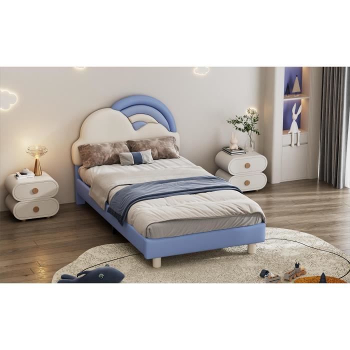 Lit Simple 90x200cm Avec Tête De Lit Rembourrée - Design Moderne En Lin Gris, Sommier à Lattes Inclus, Sans Matelas | Literie Adulte élégante Et Fonctionnelle