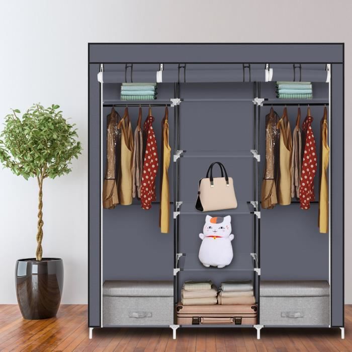 Penderie Souple En Tissu Non Tisse 5 Etagere 9 Carreau Armoire A Vetement Rangement 150x45x175 Cm Gris Achat Vente Penderie Souple Penderie Souple En Tissu No Cdiscount