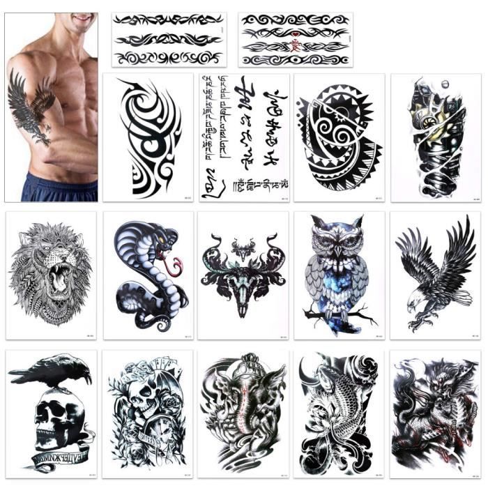 Tatouage Temporaire No8 Homme Femmes Enfant Manchette Tattoo Noir Body Tattoo Sticker Bras Ephemeres Lion Crane Mort Dragon Eagle Cdiscount Au Quotidien