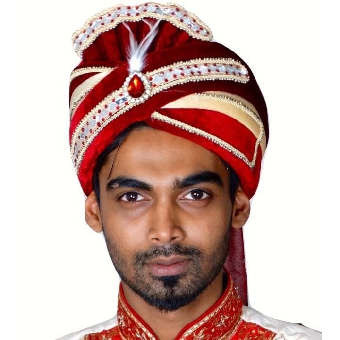 TURBAN Royal Chapeau Haut Coton Turban Doré 22" Hommes Indiens Hat Medium Pagri 