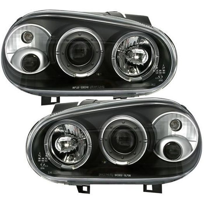 2 FEUX PHARE AVANT ANGEL EYES LED POUR VW GOLF 4 A FOND NOIR AVEC ANTIBROUILLARD