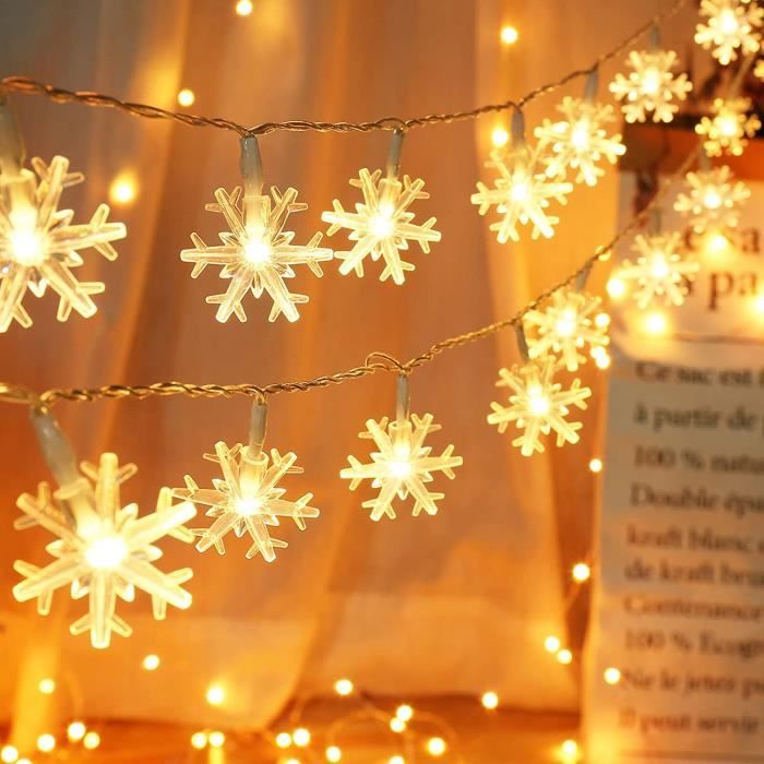 Guirlande Solaire Flocons Neige Noël Blanc Chaud - guirlande solaire Noel  décoration