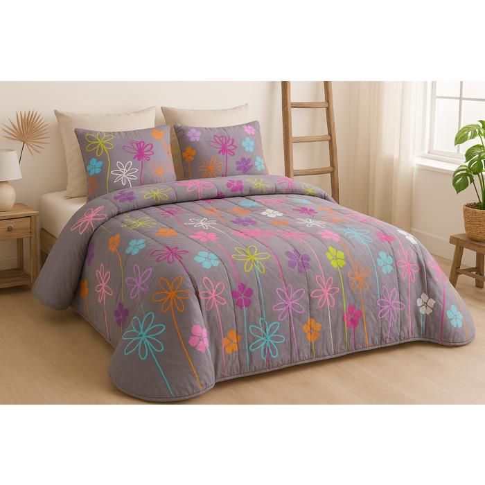 Couette légère imprimée Power flower - 1 ou 2 personnes 200 x 200 - Spécial été - MORTREUX
