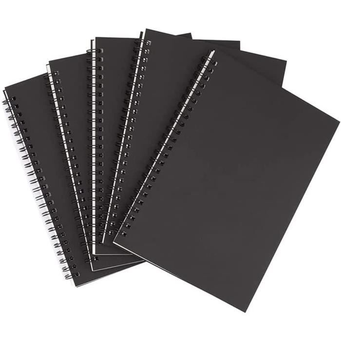 Carnet de poche à spirale A5 noir - Couverture rigide - 17,5 x 21,5 pages -  Carnet à décorer - Creavea