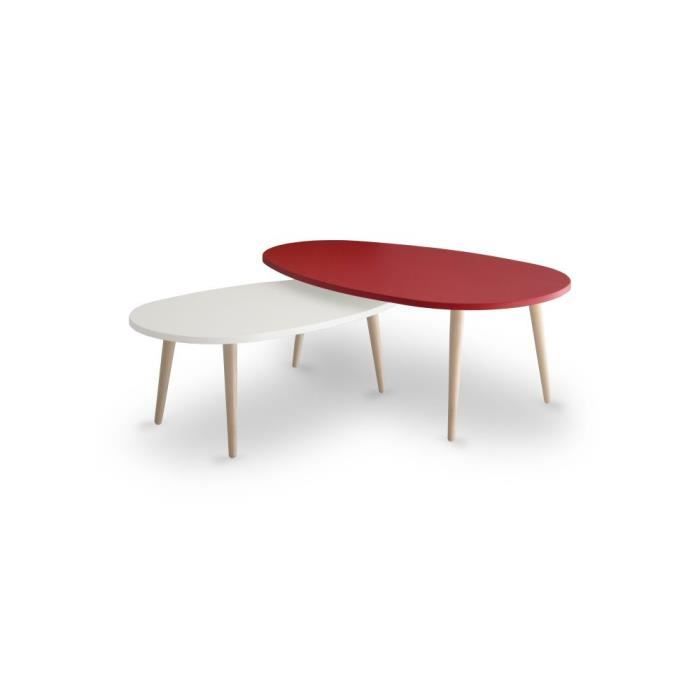 Lot De 2 Tables Basses Woody Mates Rouge Et Blanche Avec Pieds En