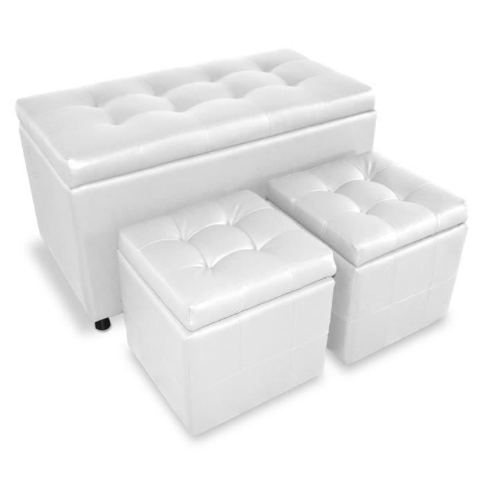 Banquette Coffre Valence 2 Poufs Blanc Achat Vente Coffre