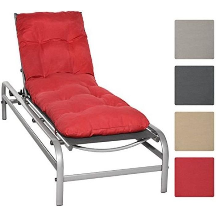 Beautissu Coussin bain de soleil Flair RL 190x60x8cm - Rouge - Coussin transat Coussin chaise longue Matelas de jardin