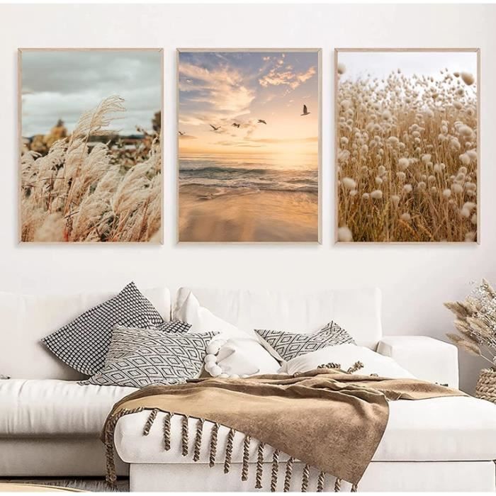 3 Posters Muraux SWECOMZE - Motif Coucher De Soleil Plage | 40x50 Cm | Déco Salon Chambre