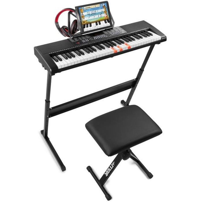 max kb5set - kit complet piano numérique 61 touches avec support pour clavier avec banc de clavier rembourré et casque audio