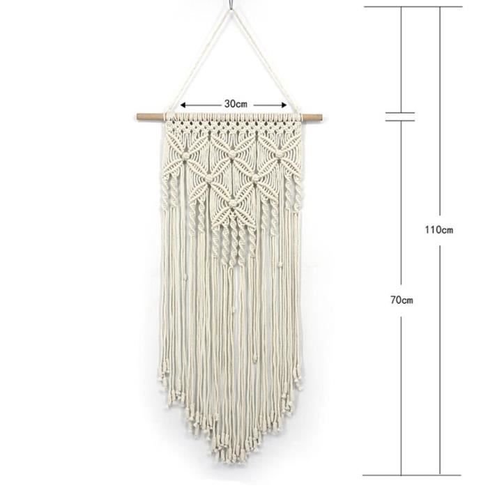 Tenture Murale Macramé Bohème Avec Feuilles – 45 X 83 Cm – Coton Tissé à Pampilles – Décoration Salon, Chambre