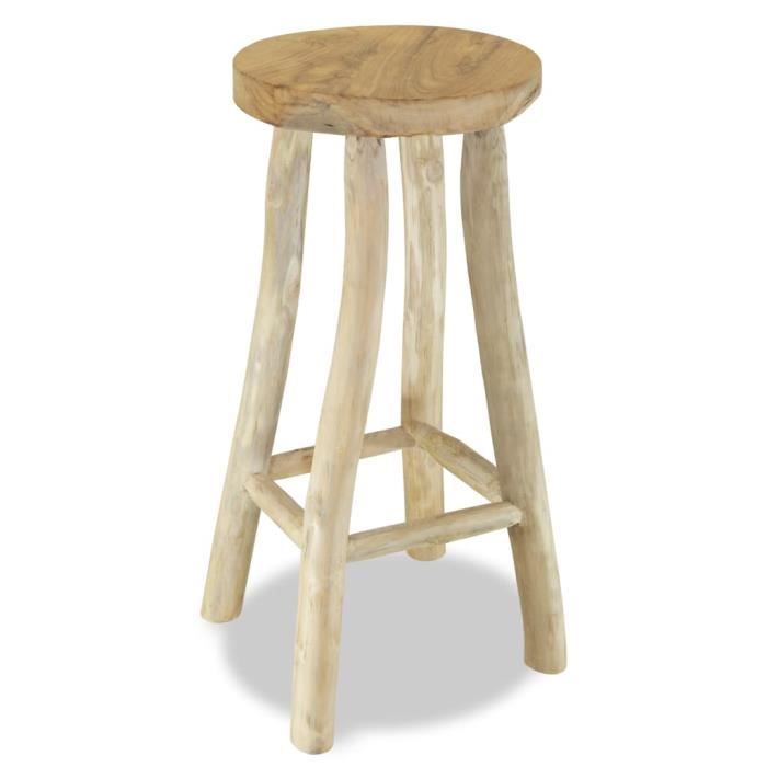 Tabouret de bar Chaise de bar - Tabouret Haut - Bois de teck massif - Marron - Style Campagne