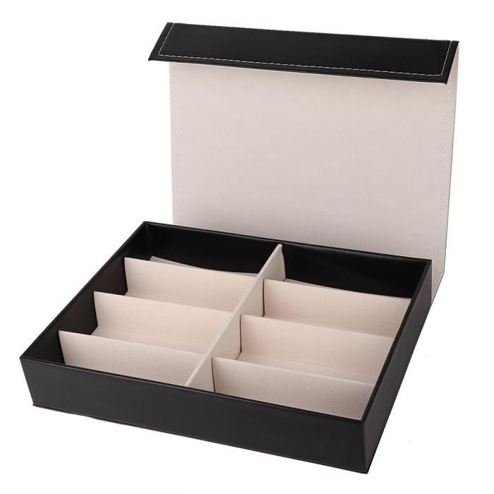 Boîte De Rangement En Bois Pour Lunettes - 8 Grilles, Velours Gris, Dimensions 34.8x25.7x7.5cm