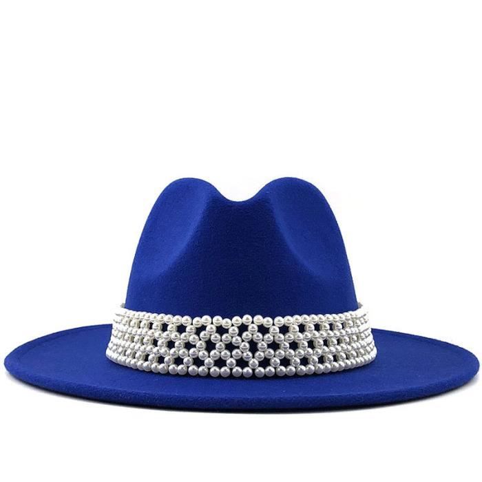 56 58cm - bleu - Chapeau Fedora en laine blanche pour homme et femme ...