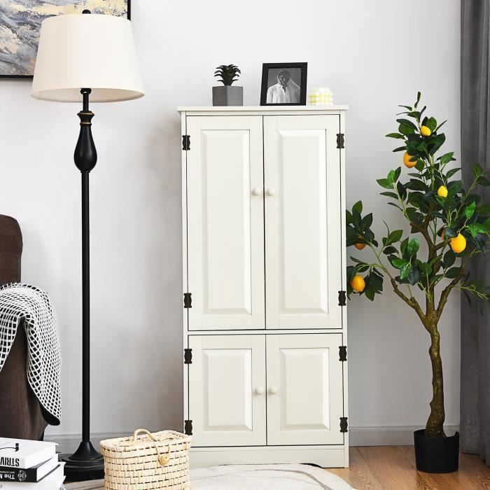 COSTWAY Armoire de Rangement Vintage en MDF avec 2 Étagères Réglables à 5 Positions et 2 Porte Dispositif Anti-Dumping Blanc COSTWAY Armoire de Rangement Vintage en MDF avec 2 Étagères Réglables à 5 Positions et 2 Porte Dispositif Anti-Dumping Blanc