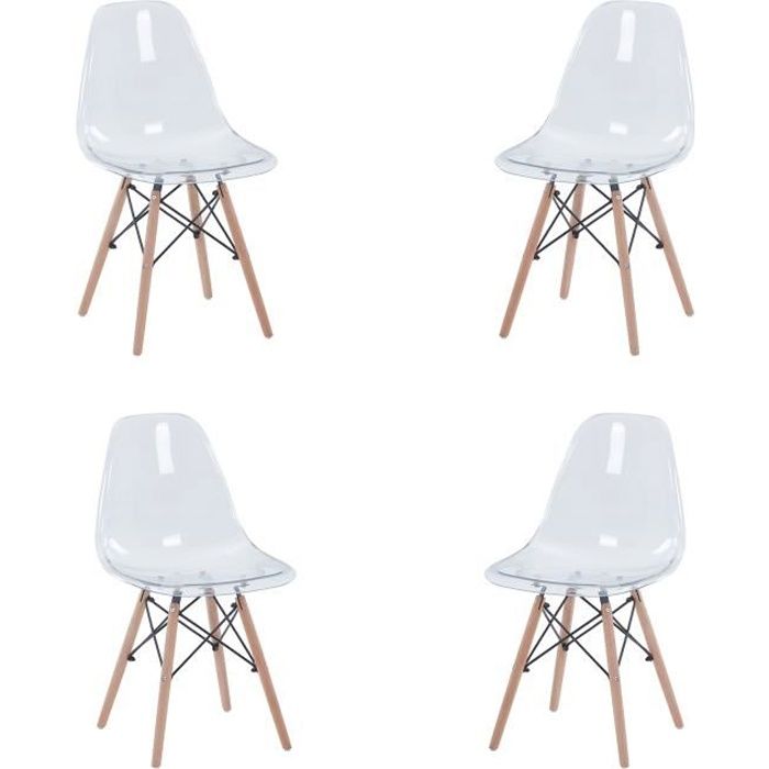 Lot de 4 Chaises de salle à Manger Blanc - Chaise Scandinave - Chaise Bois  - Cdiscount Maison