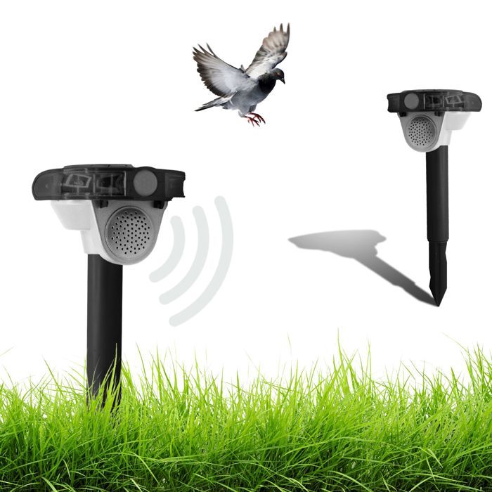 FISHTEC Répulsif oiseaux sonique solaire - Flash LED 270° - Détection 8 m