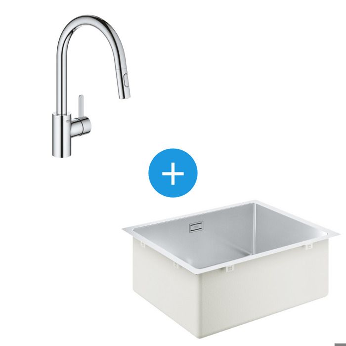 Grohe Kit Evier cuisine K700 sous-plan 540x440mm inoxydable + Mitigeur douchette extractible 2 jets (31574SD1-SET5)