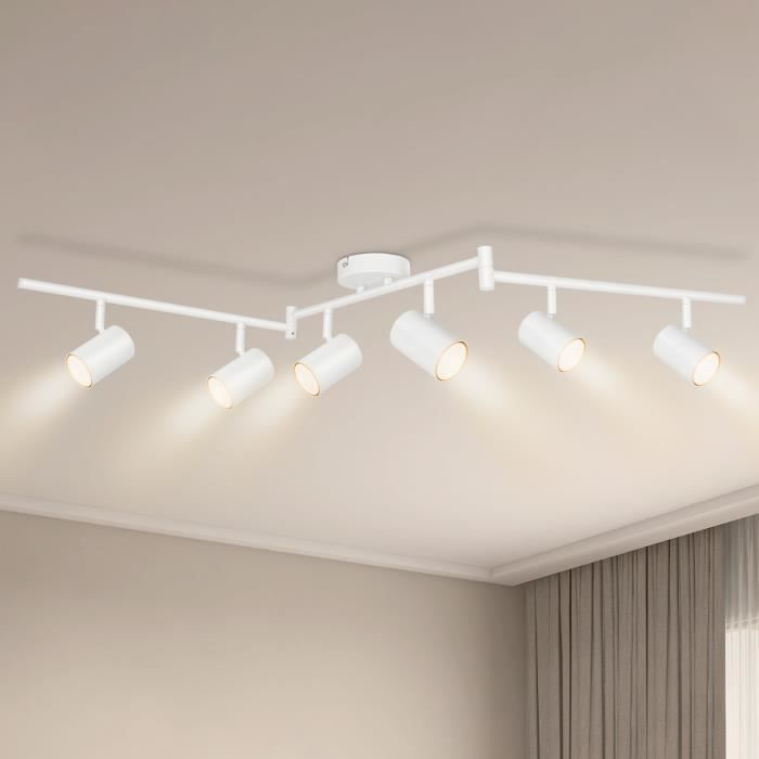 Kimjo Plafonnier LED 6 Spots Blanc Orientables - Spots de Plafond GU10 Luminaire Plafonnier pour Salon Salle à Manger Couloir Cuisin