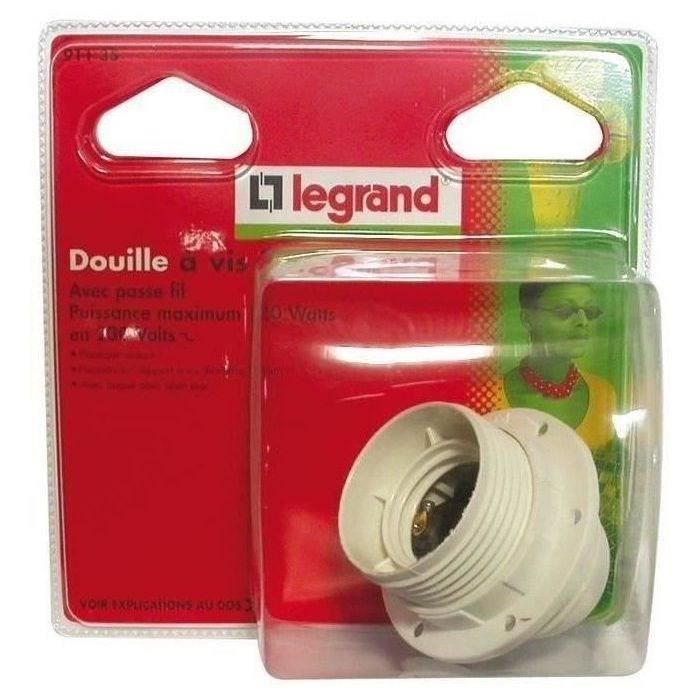 LEGRAND Douille E27 demi-fileté avec passe fil + bague - 150 W