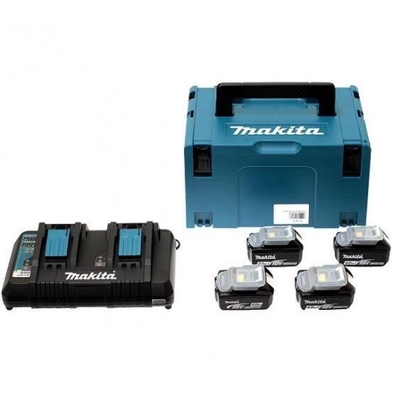 Pack énergie MAKITA - 4 batteries (4Ah) + 1 chargeur double en coffret Makpac - 18V Li-ion