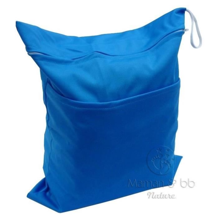 Sac imperm able pour couches lavables 2 poches zipp es bleu