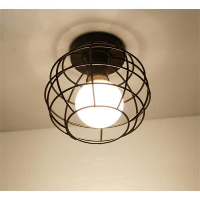 Plafonnier Industrielle Forme Cage Globe Metal Fer E27 Retro