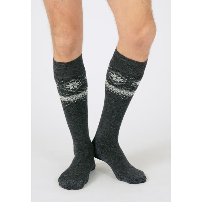 chaussette - damart - chaussettes hautes de ski mixtes maille chaude thermolactyl - gris chiné foncé