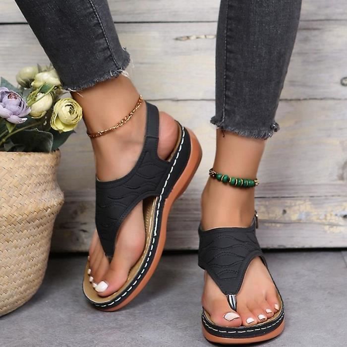 Sandales orthopediques confortables pour femmes sandales orthopediques plates Noir 40 Black Cdiscount Chaussures