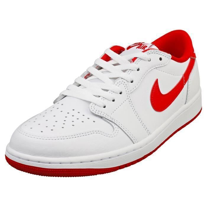 Baskets Nike AIR JORDAN 1 RETRO LOW OG Homme Blanc Rouge Cuir Lacets 42.5 EU Blanc rouge Cdiscount Chaussures