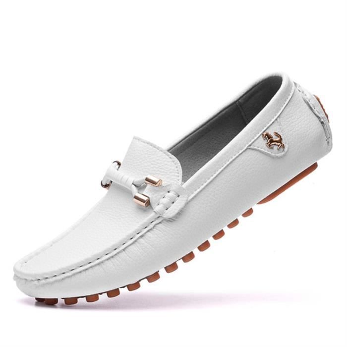 Mocassin 180 Chaussure Homme Cuir Blanc Mocassins Décontractés à