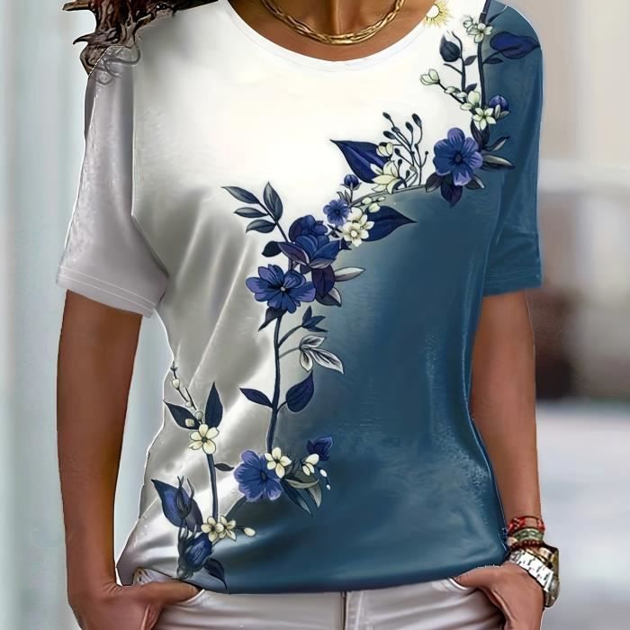 T-shirt Femme Grande Taille – Manches Courtes, Coton – Col Rond, Imprimé Lettre – Style Décontracté Oversize