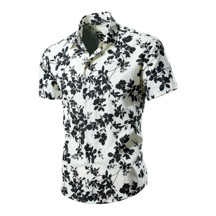 Chemise Manches courtes Hawaenne Homme Ete Imprime Fleurs Col chemise ...