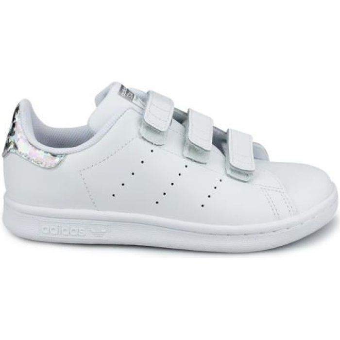 Chaussure enfant Adidas Stan Smith CF C - Blanc - Fermeture lacets et bandes - Tige en cuir