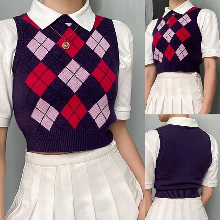 Pull à carreaux sans manche sales